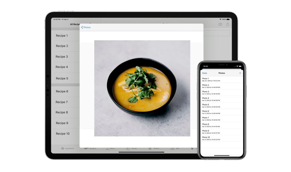 A screenshot of Fillet on an iPhone and an iPad demonstrating the Photos feature.